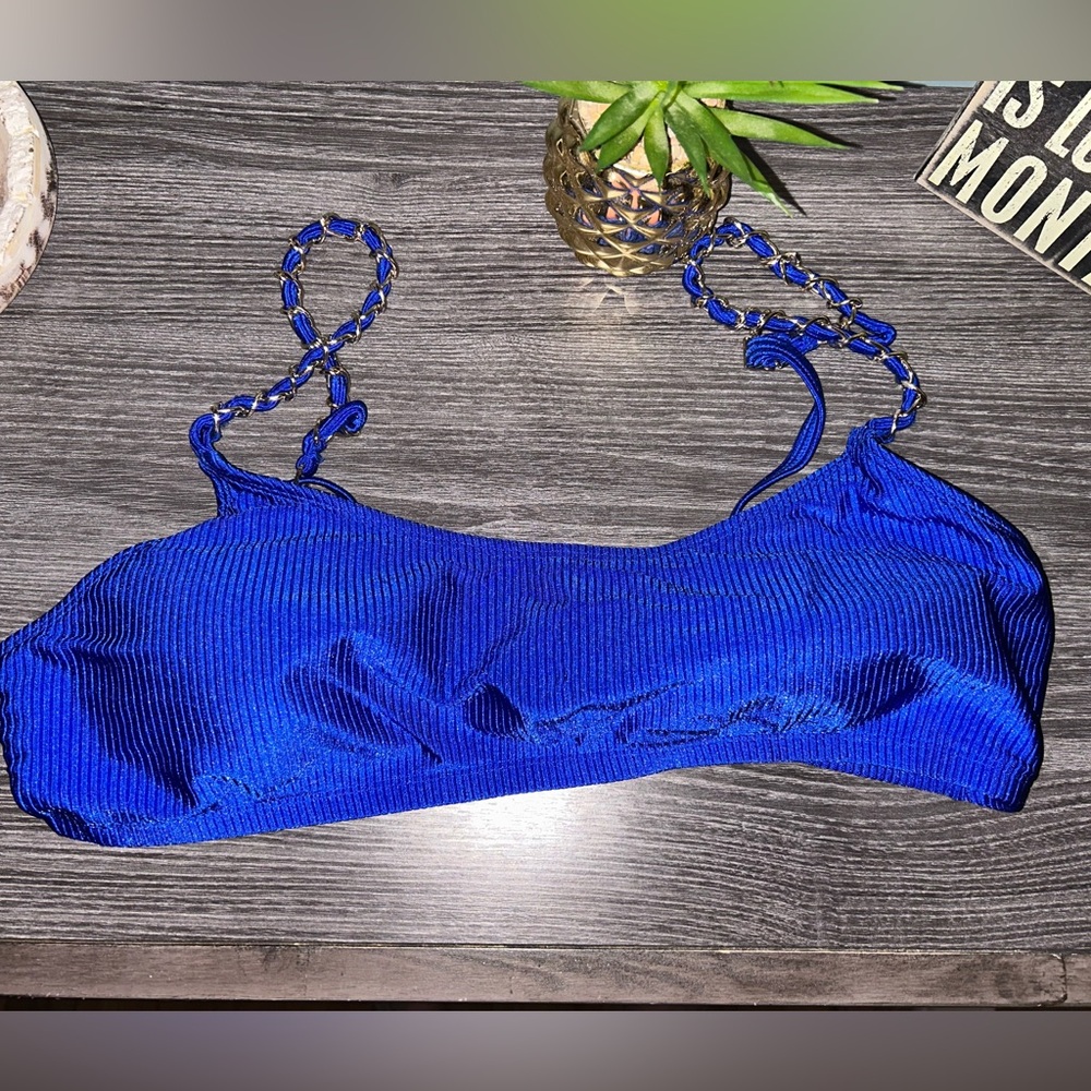 Lilly Pulitzer Blue Bikini Top & Bottom with Gold Chain straps. Size 12
